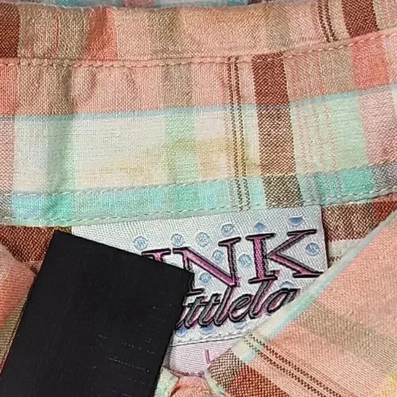 PINK Cattlelac Women's Western Short Sleeve L Peach Plaid Snaps Cowgirl Rodeo‎ - Picture 15 of 15